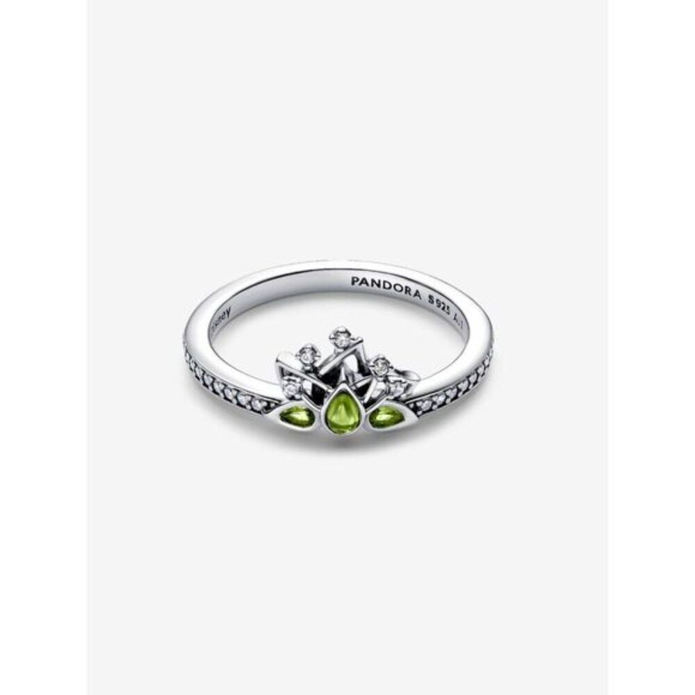 Disney Princess Tiana Tiara Ring S925 ALE 18 Bead-Set Green Pear-Shaped Crystals